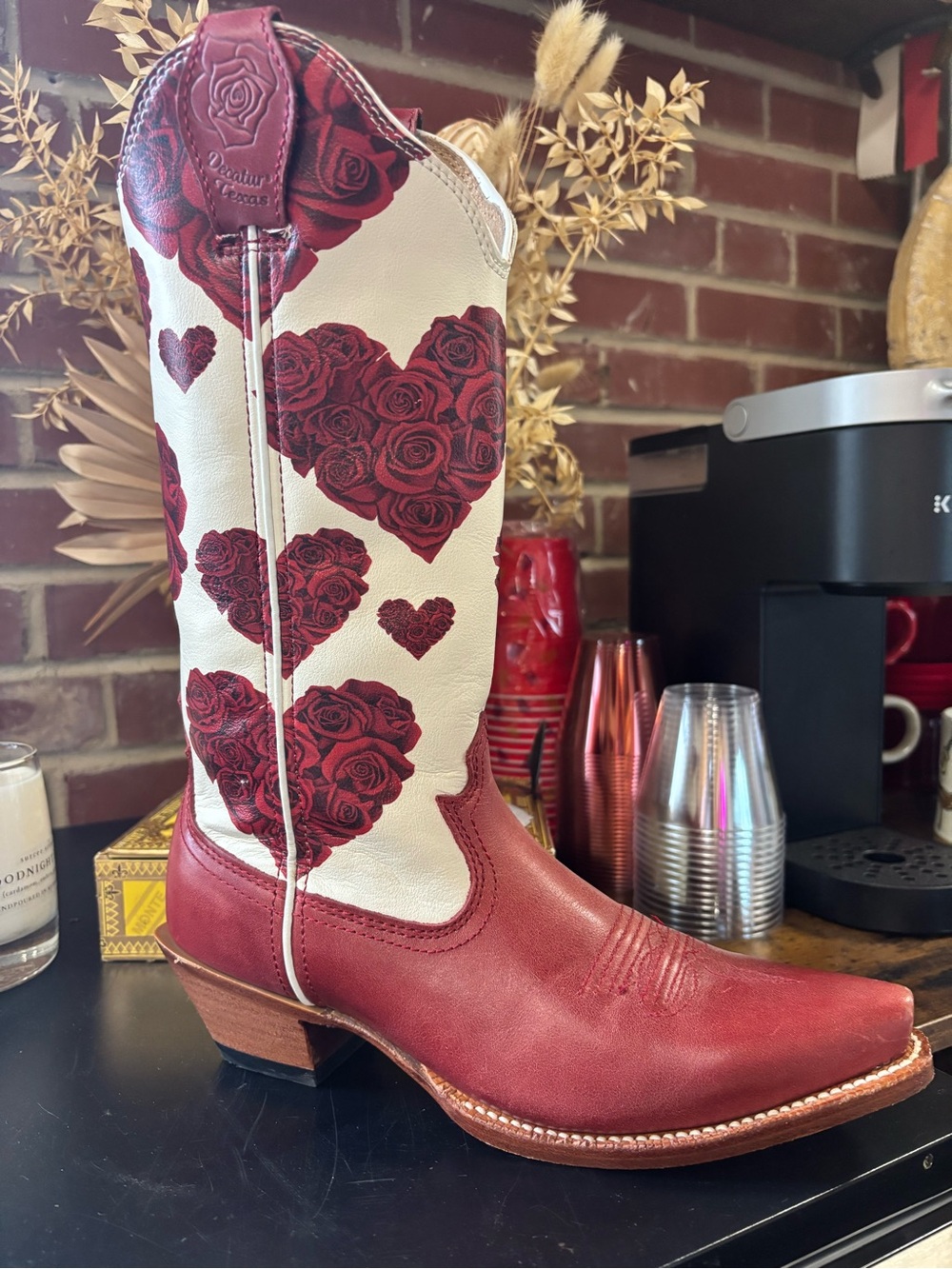 Twisted X Red and White Rose Heart Cowboy Boots - Women's